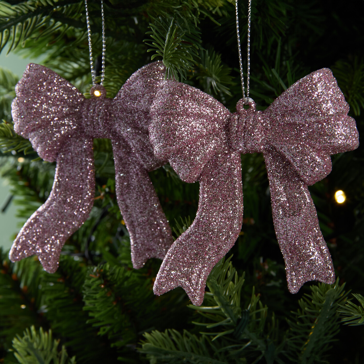 Set of 2 Glitter Bow Tree Decorations Image 4