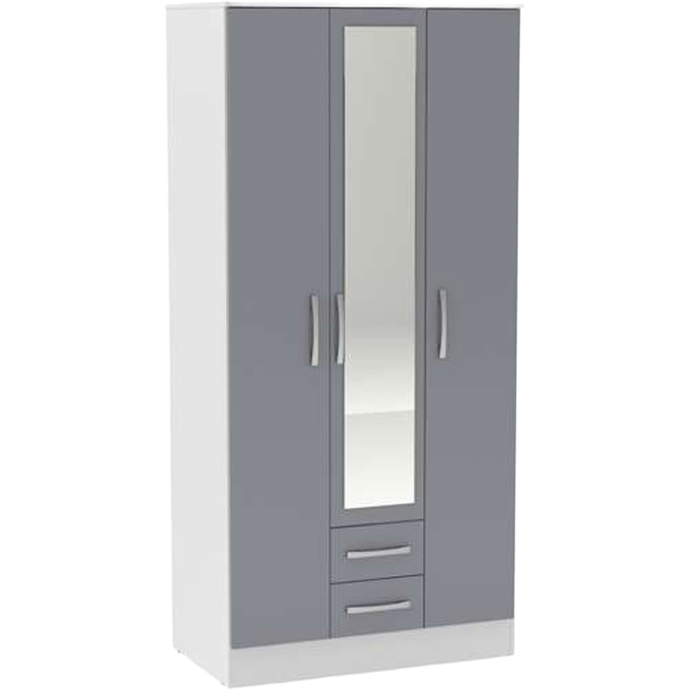Lynx 3 Door 2 Drawer Grey and White Mirror Wardrobe Image 2