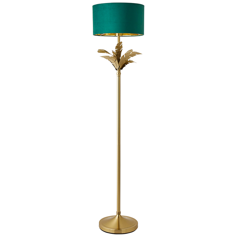 ValueLights Christina Green Velvet and Gold Palm Leaf Floor Lamp with Bulb Image 1