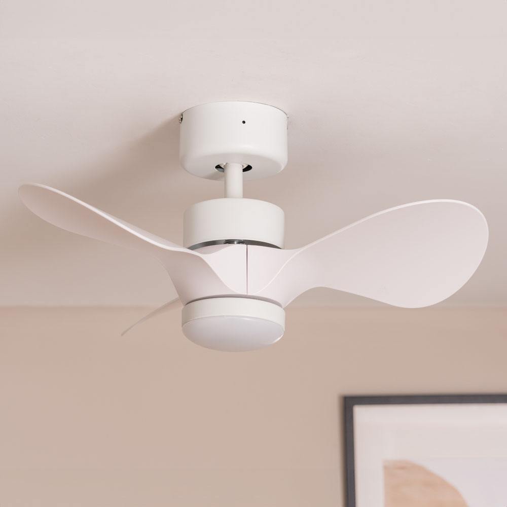 ValueLights Matt White Ceiling Fan with LED Light and Remote 24 inch Image 3