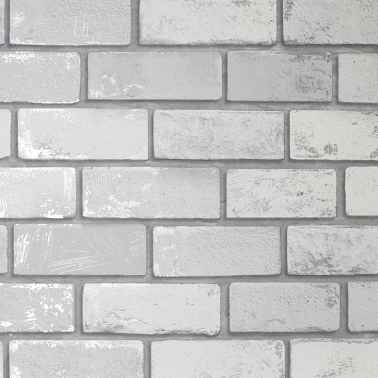 Metallic Brick Wallpaper - White Silver Image 2