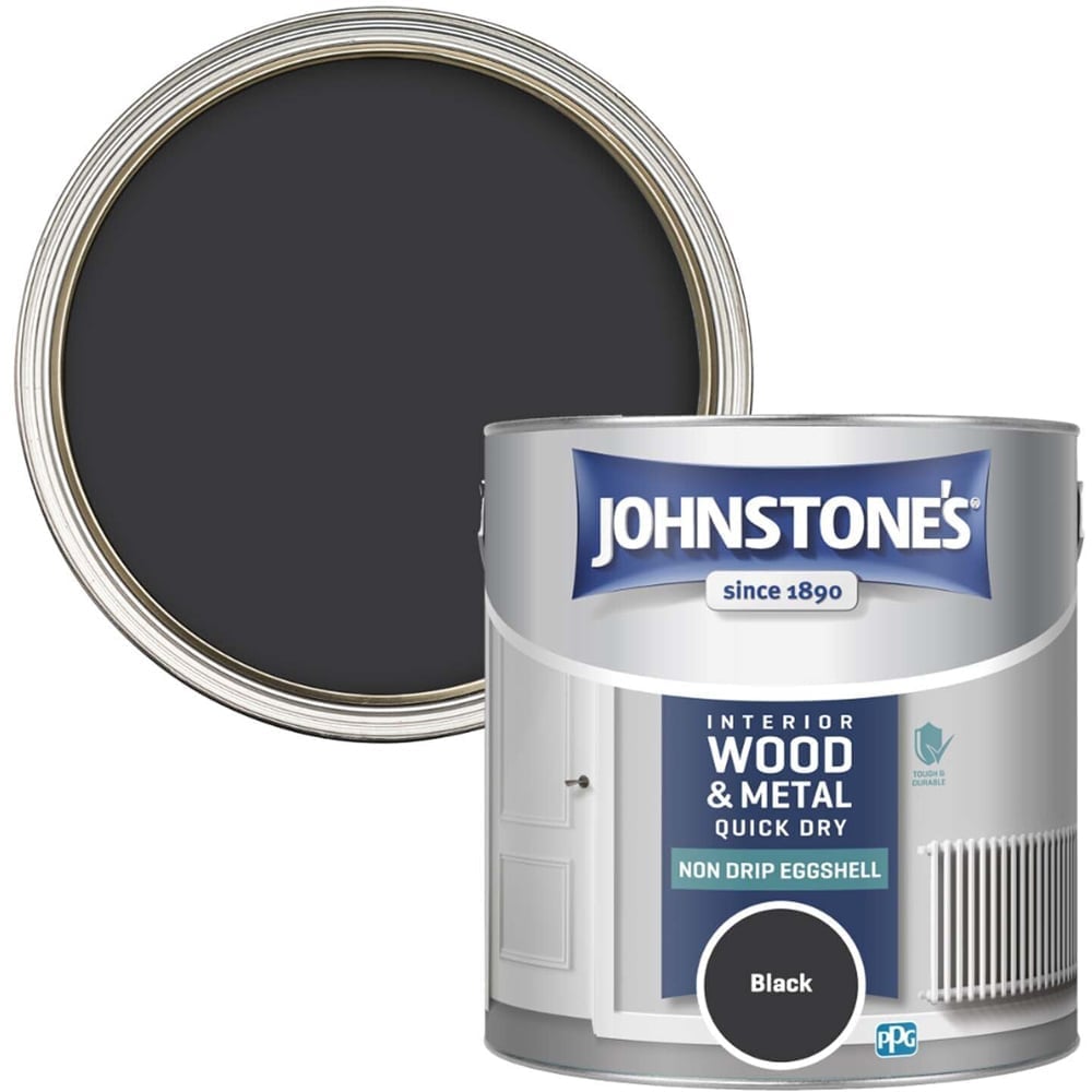 Johnstone's Interior Wood and Metal Quick Dry Eggshell Paint - Black / 2.5l Image 1