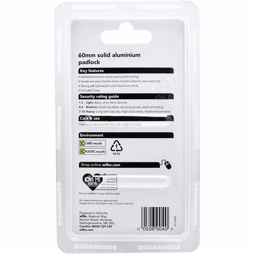 Wilko Titan Aluminium Padlock 60mm Image 6