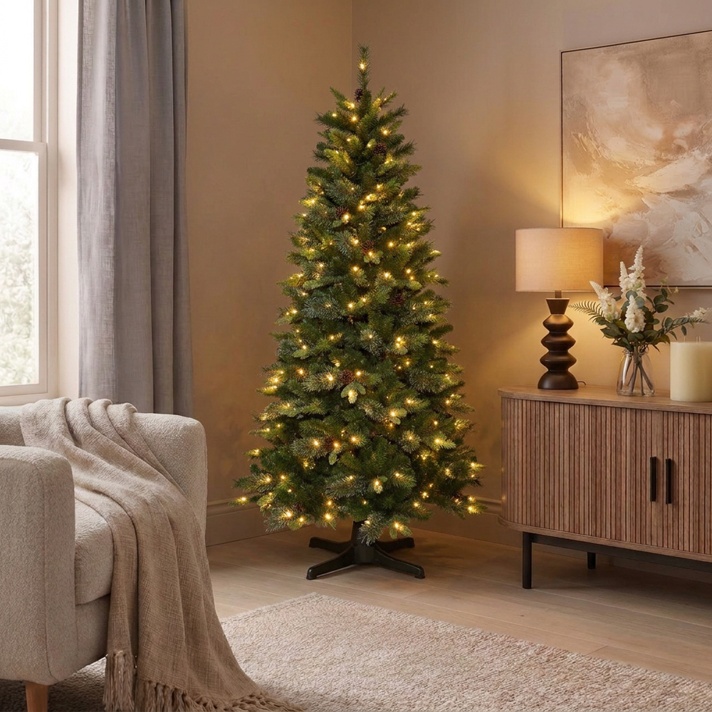 7ft Pre-Lit Ascot Artificial Fir Christmas Tree Green Image 2