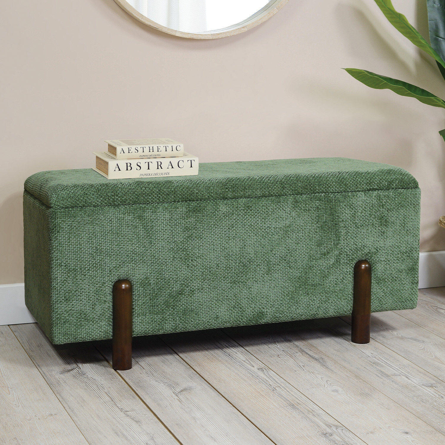 Green Chenille Storage Ottoman Image