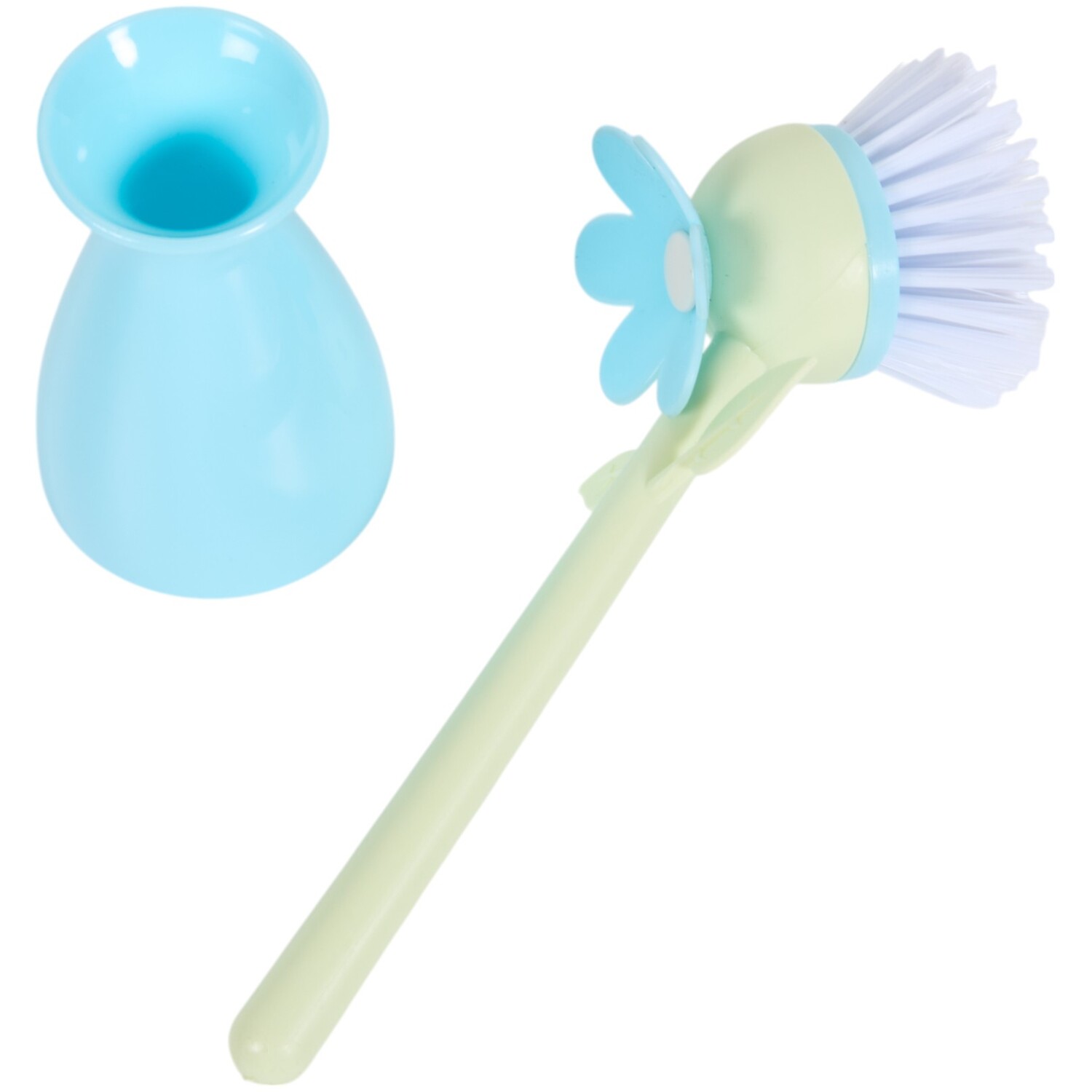 In Bloom Flower Dish Brush with Holder Blue Image 4