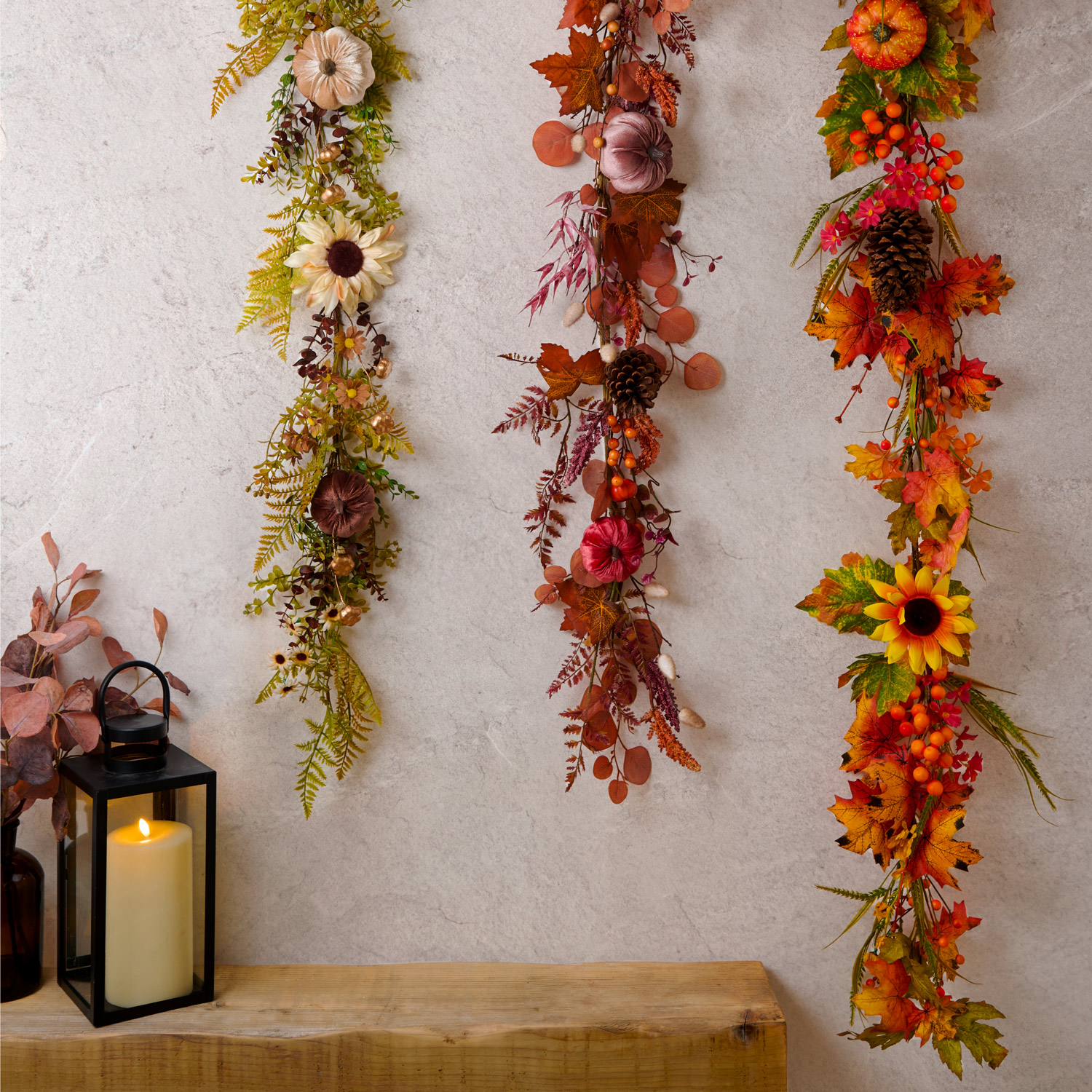 Autumnal Floral Large Pumpkin Garland - Orange Image 2