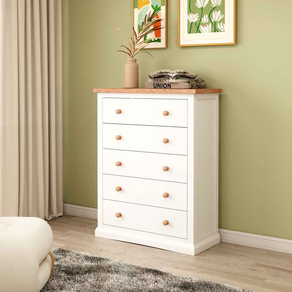 Cabinet Bits Castelli 5 Drawer White Wood Knob Chest of Drawers Image 8