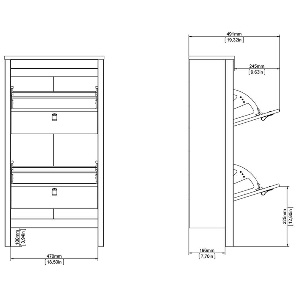 Florence Barcelona 2 Flip Down Doors Matt Black Shoe Cabinet Image 7