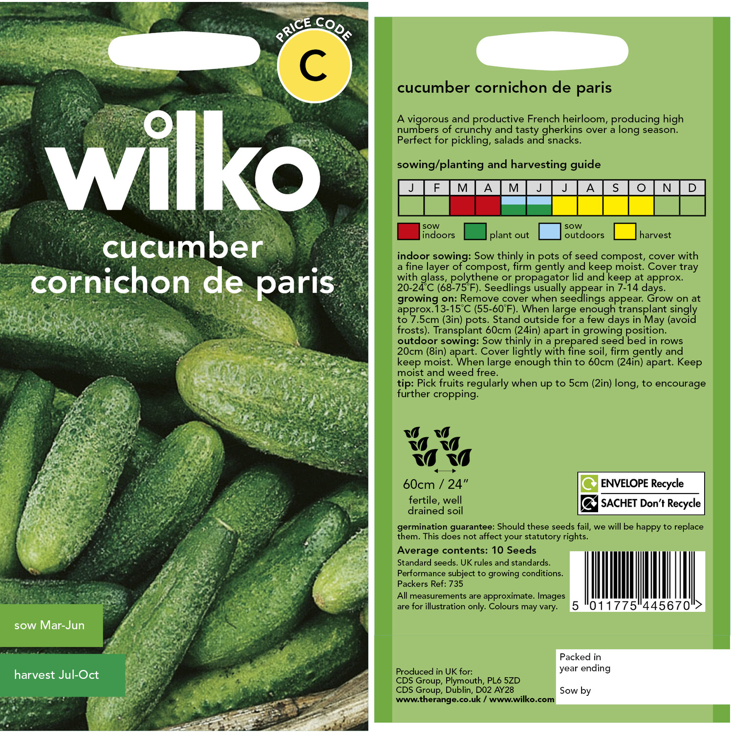 Wilko Cucumber Cornichon De Paris Seeds Image 3