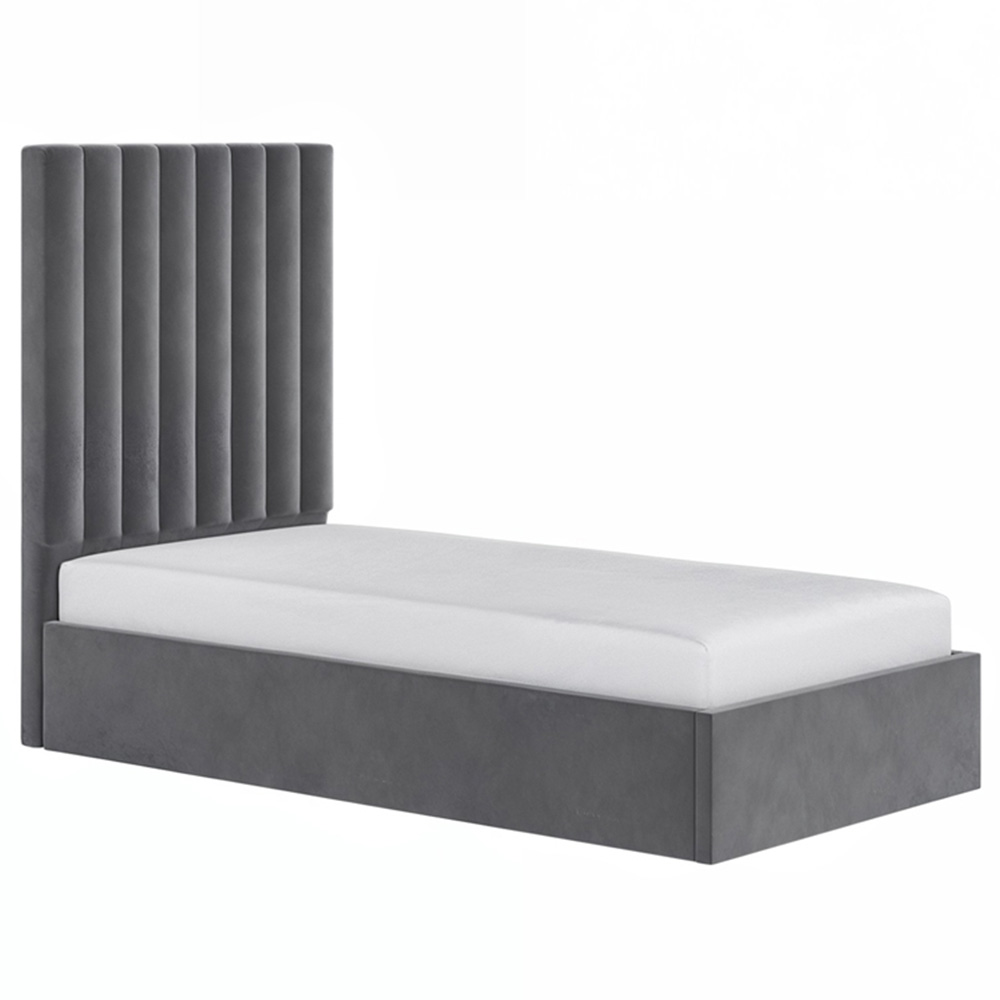 Solace+Co Everley Single Grey Velvet Ottoman Bed Image 2