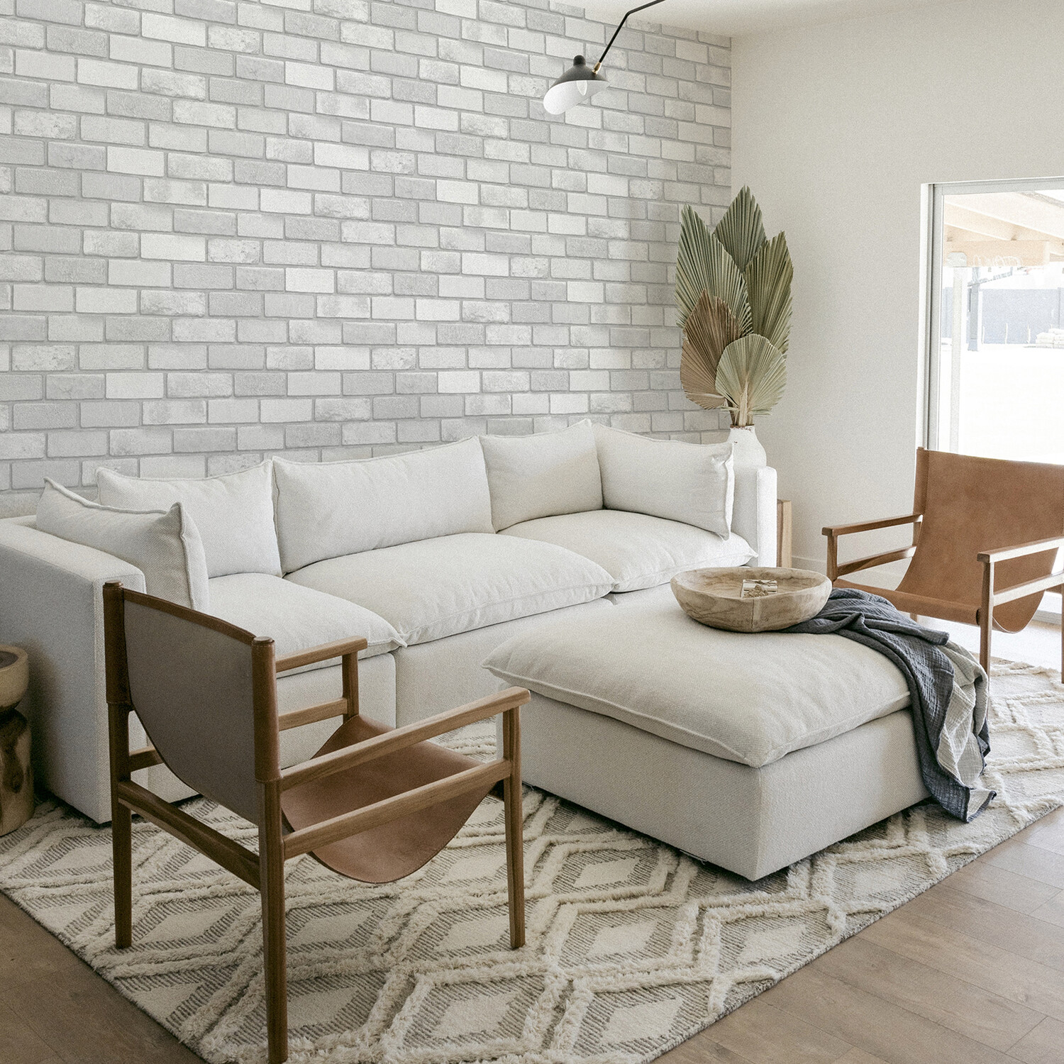 Diamond Textured Brick Wallpaper - White Image 3