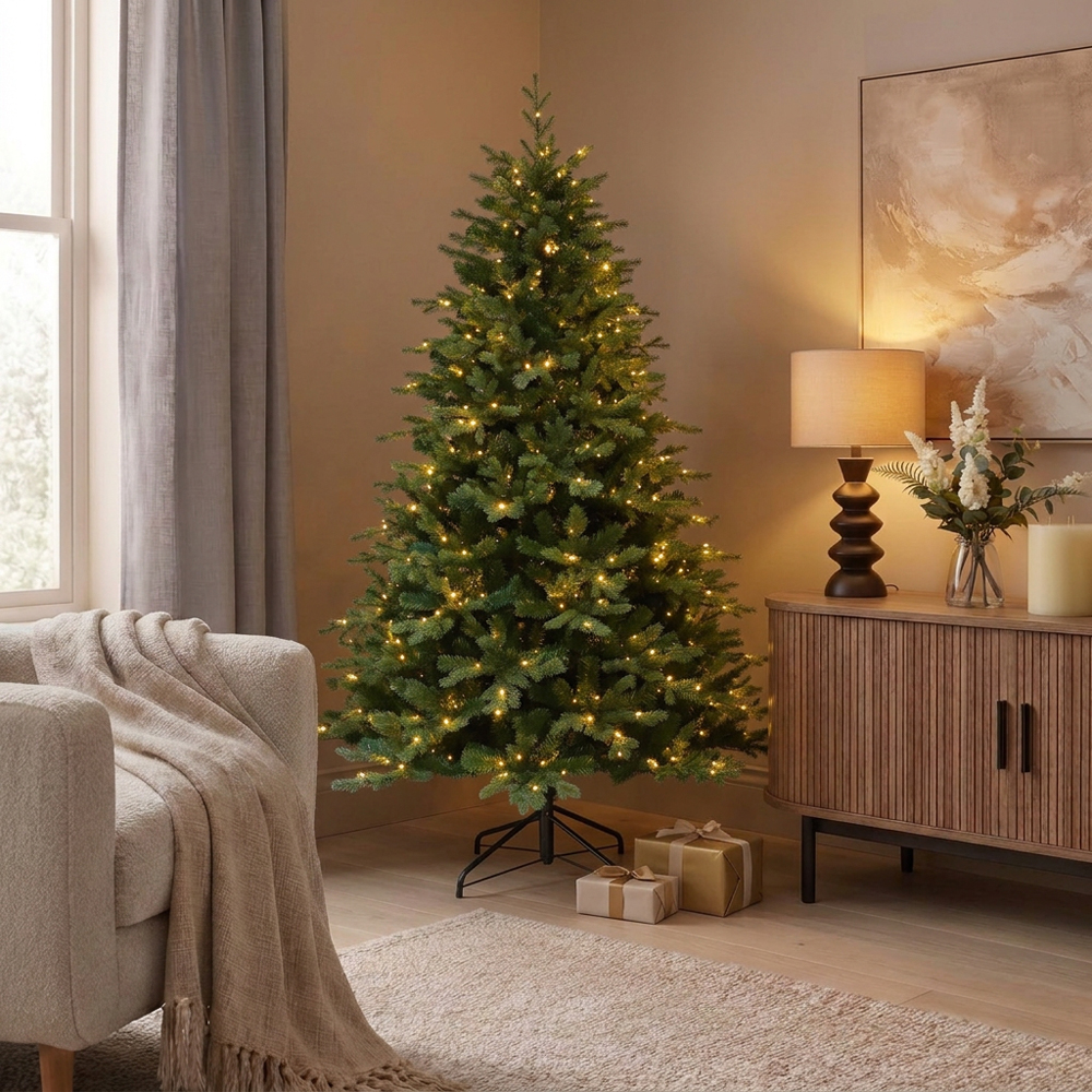 7ft Pre-Lit Cliveden Artificial Fir Christmas Tree Green Image 6