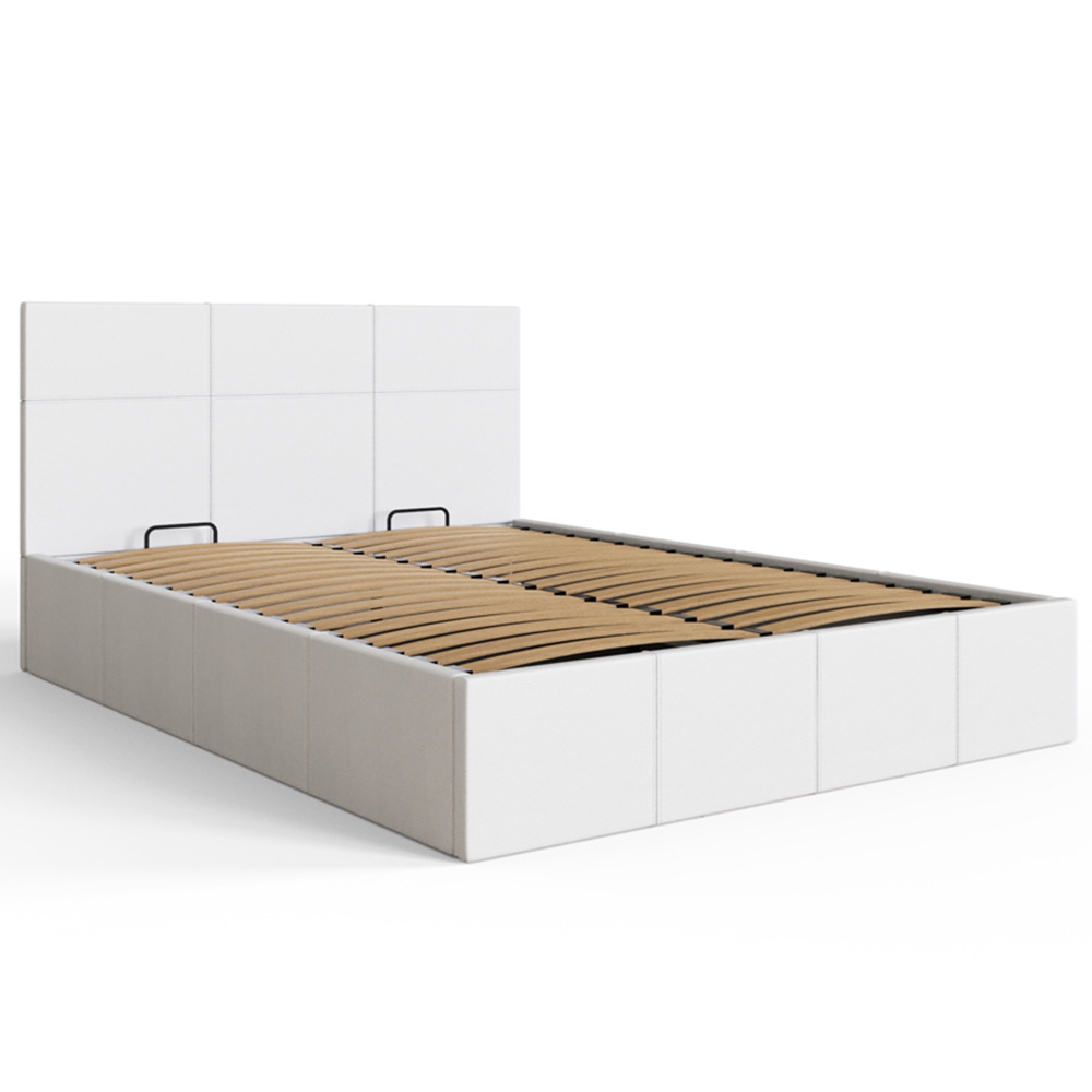GFW Small Double White Faux Leather Side Lift Ottoman Bed with Bonnell Mattress Image 5