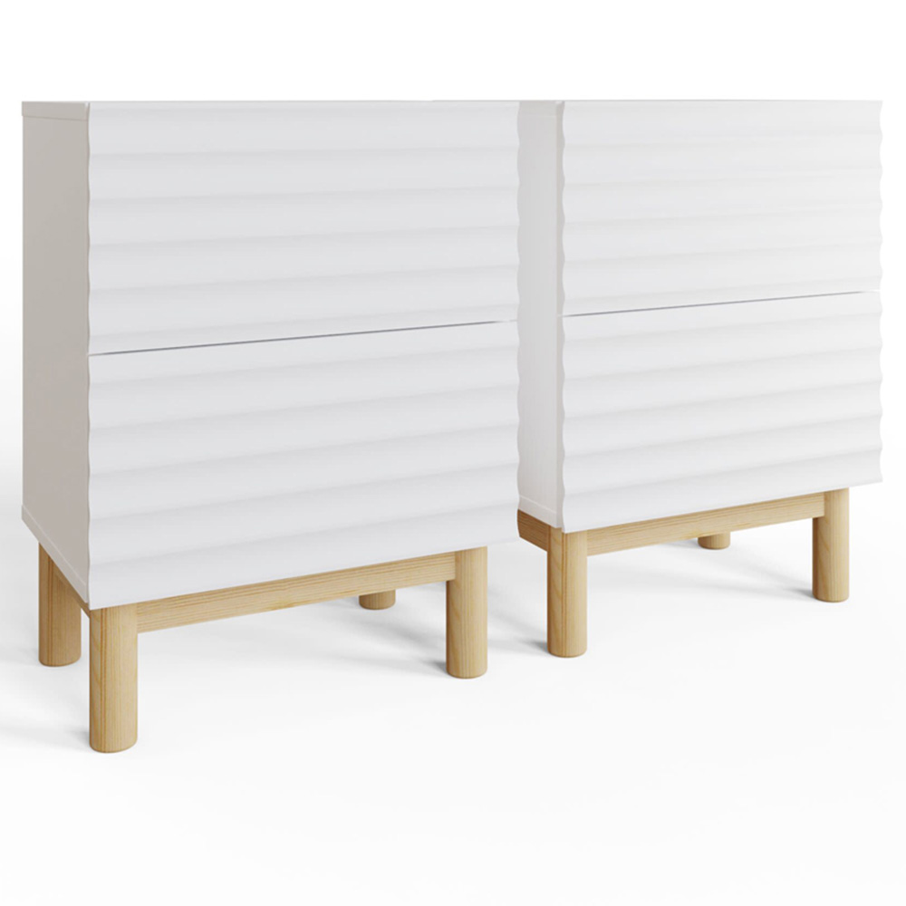 GFW Karla 2 Drawer White Ribbed Bedside Table 2 Pack Image 2