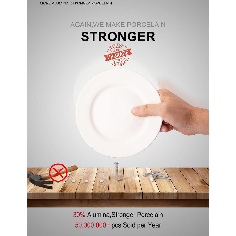 Waterside Professional Alumina White 4 Piece Porcelain Classic Rim Pasta Bowl Set Image 4