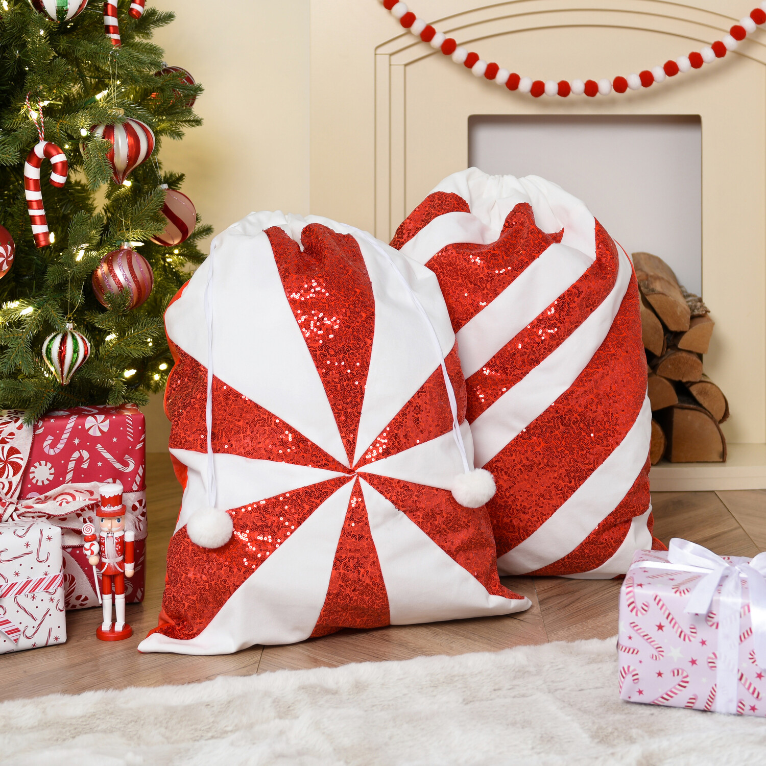 Candy Cane Sequin Sack - Red & White Image 2
