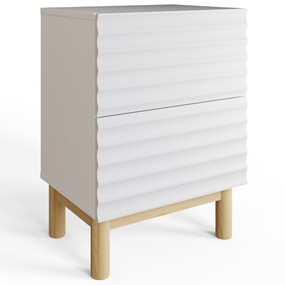 GFW Karla 2 Drawer White Ribbed Bedside Table Image 2
