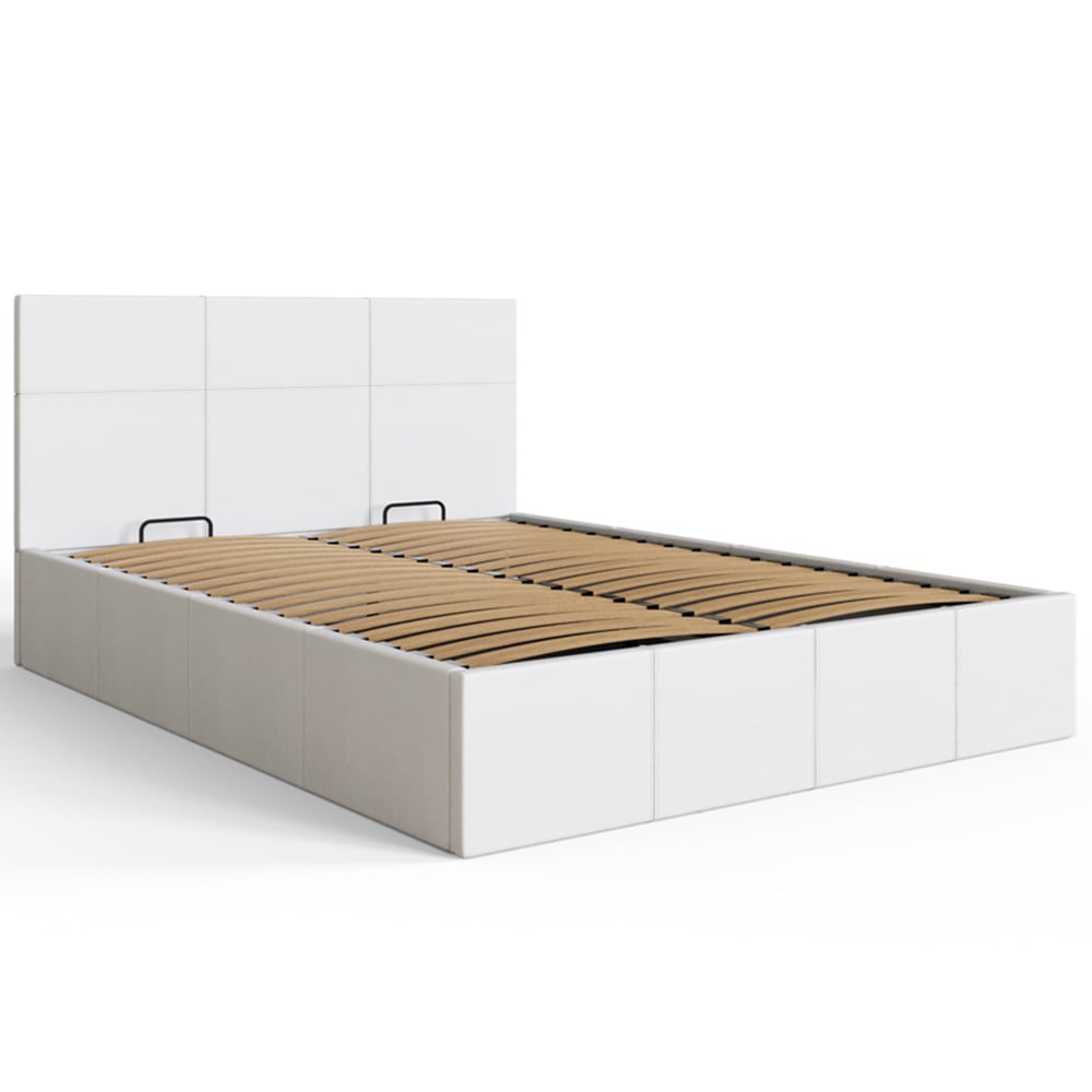 GFW Double White Faux Leather Side Lift Ottoman Bed with Bonnell Mattress Image 5