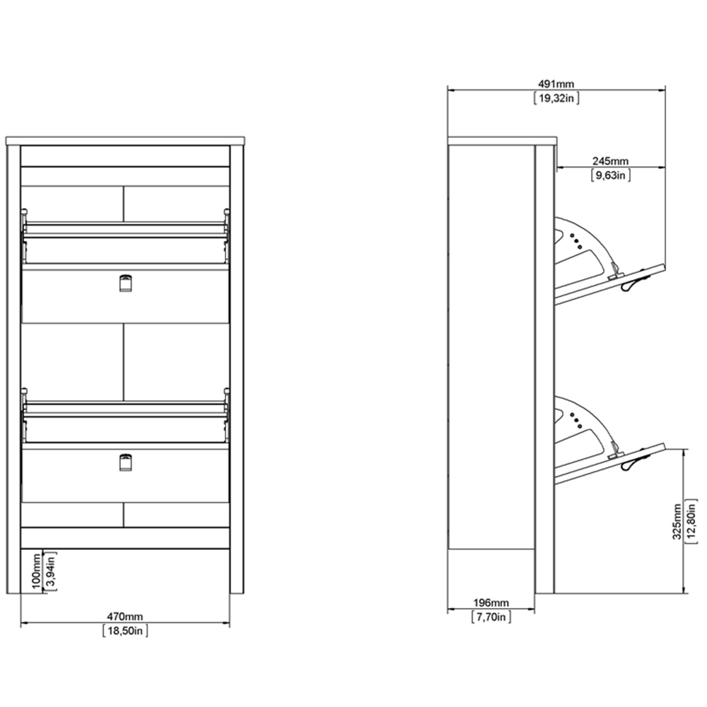 Florence Madrid 2 Flip Down Doors Matt Black Shoe Cabinet Image 7