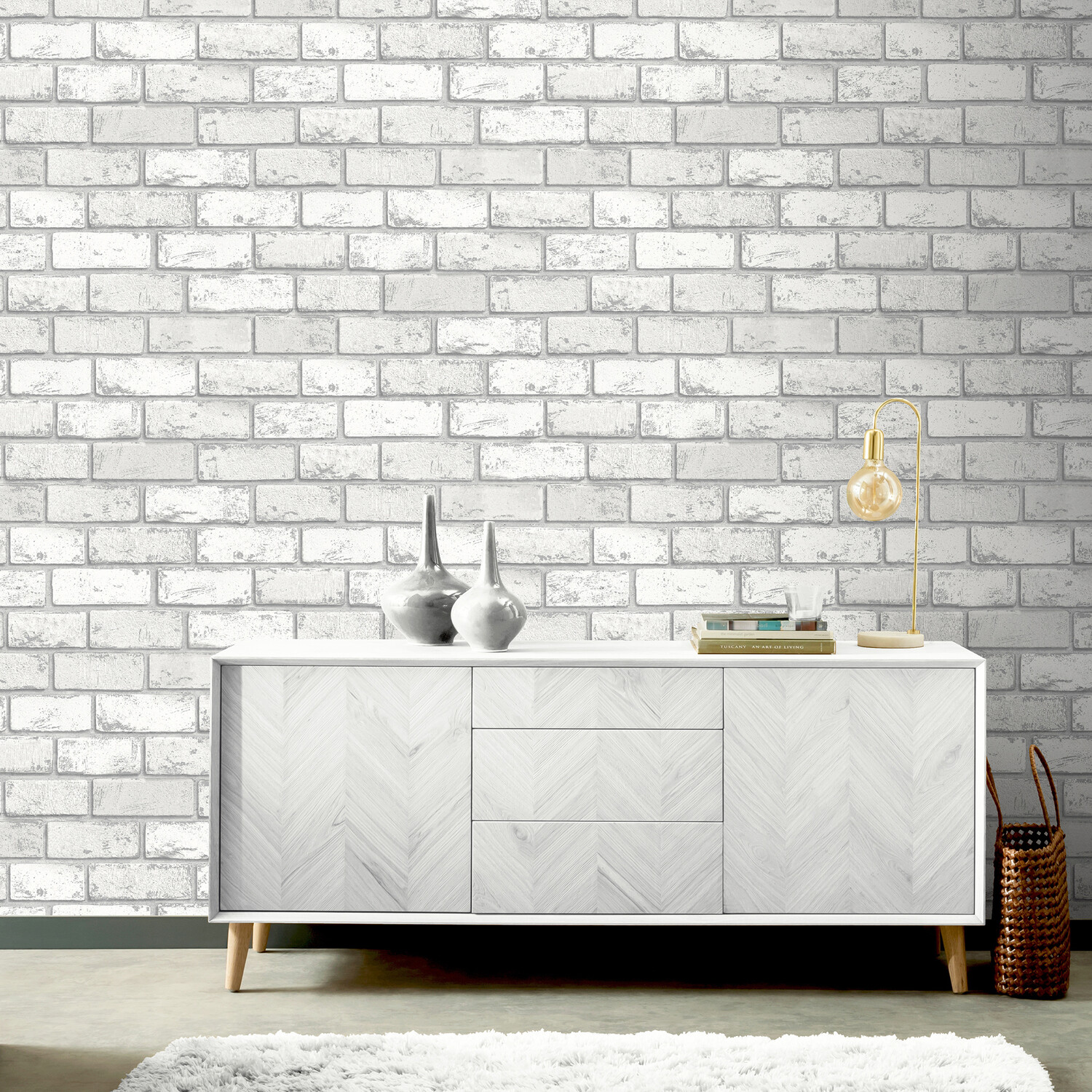Metallic Brick Wallpaper - White Silver Image 8