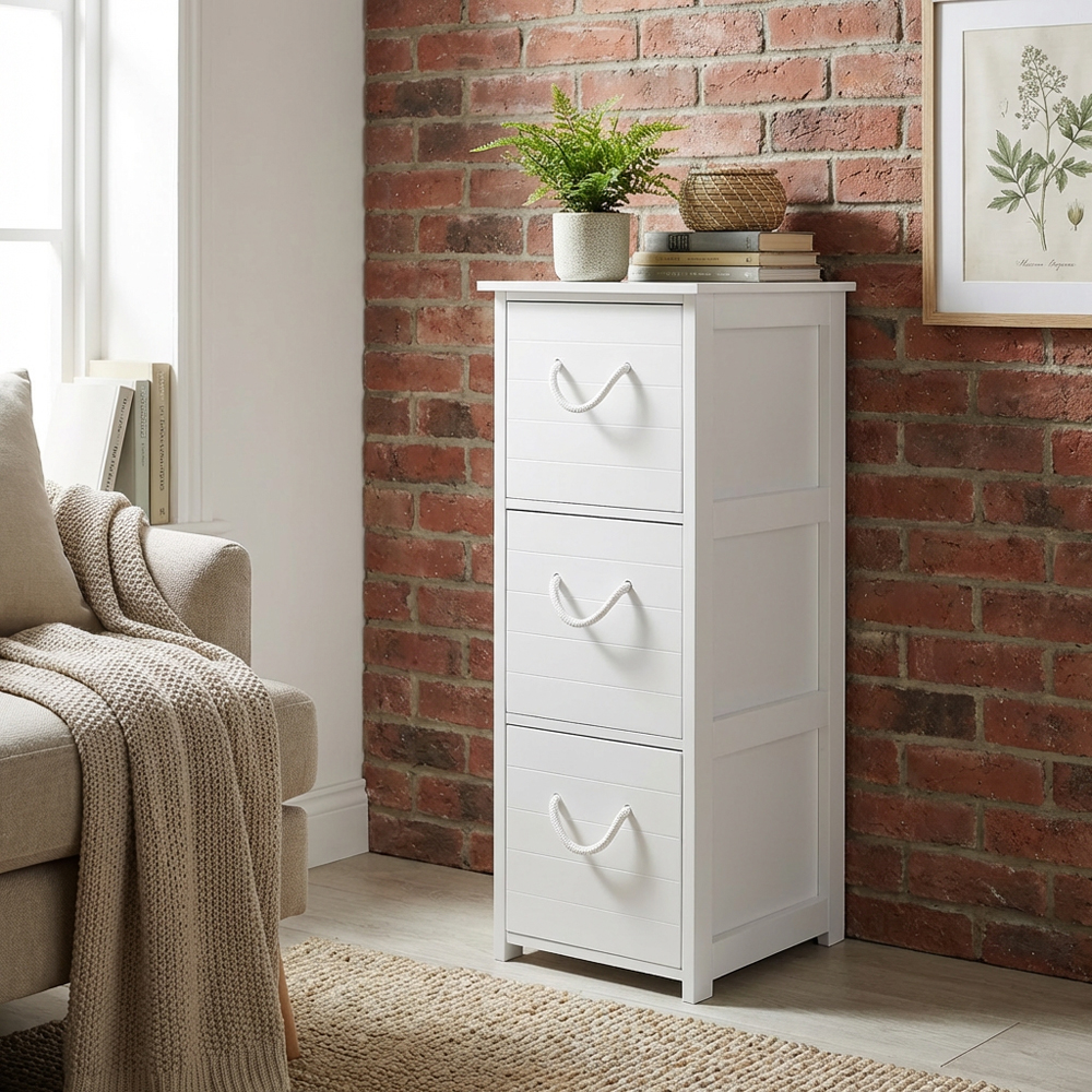 Aura 3 Drawer White Cabinet with Rope Handles Image 4