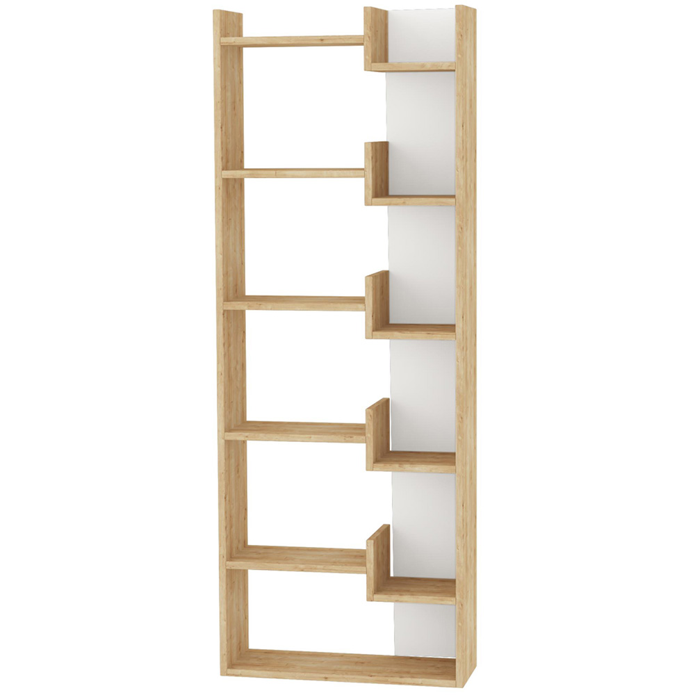 Decortie Oppa Oak and White 5 Zigzag Shelf Bookcase Image 2