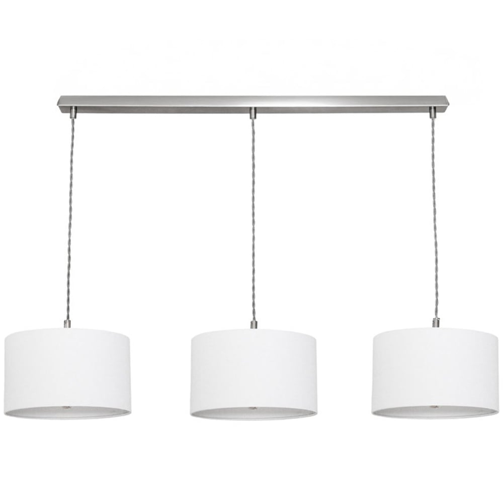 ValueLights Reni White Drum Shade 3 Drop Bar Chrome Diner LED Ceiling Pendant Light Image 1