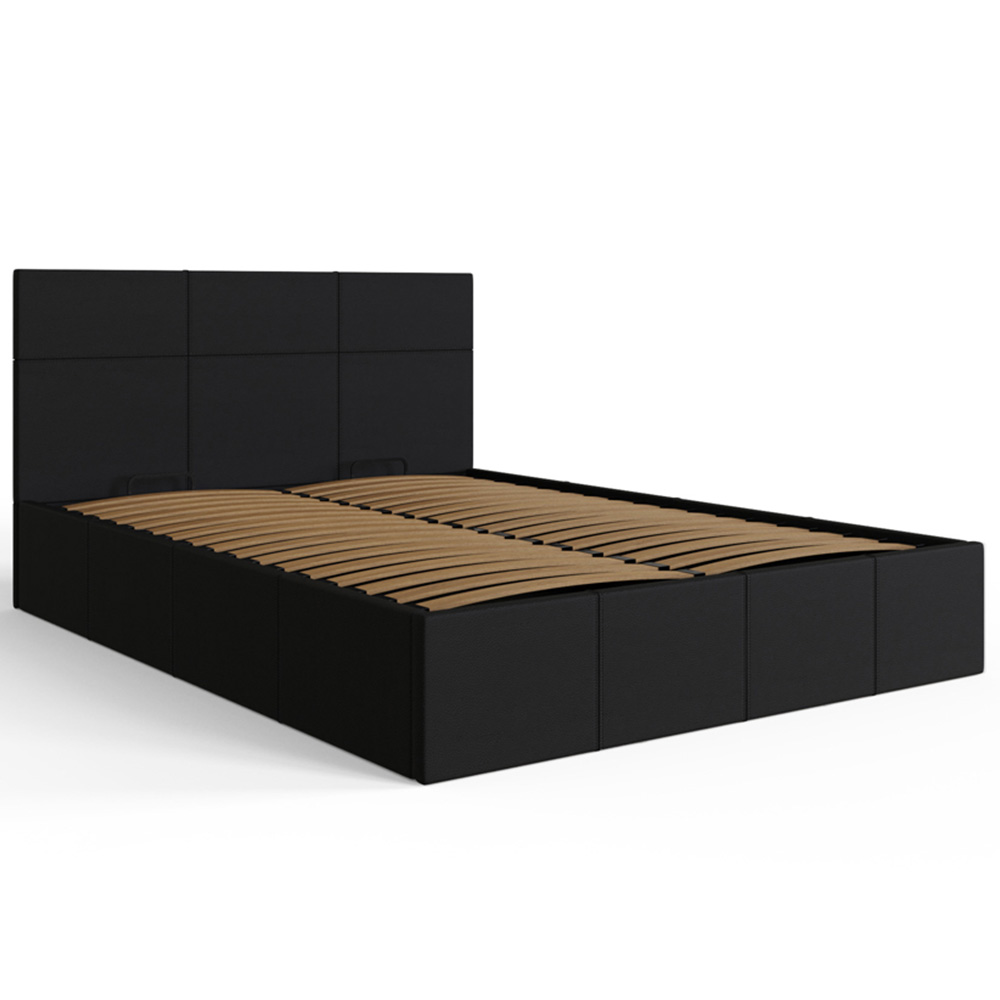 GFW King Size Black Faux Leather Side Lift Ottoman Bed with Bonnell Mattress Image 3