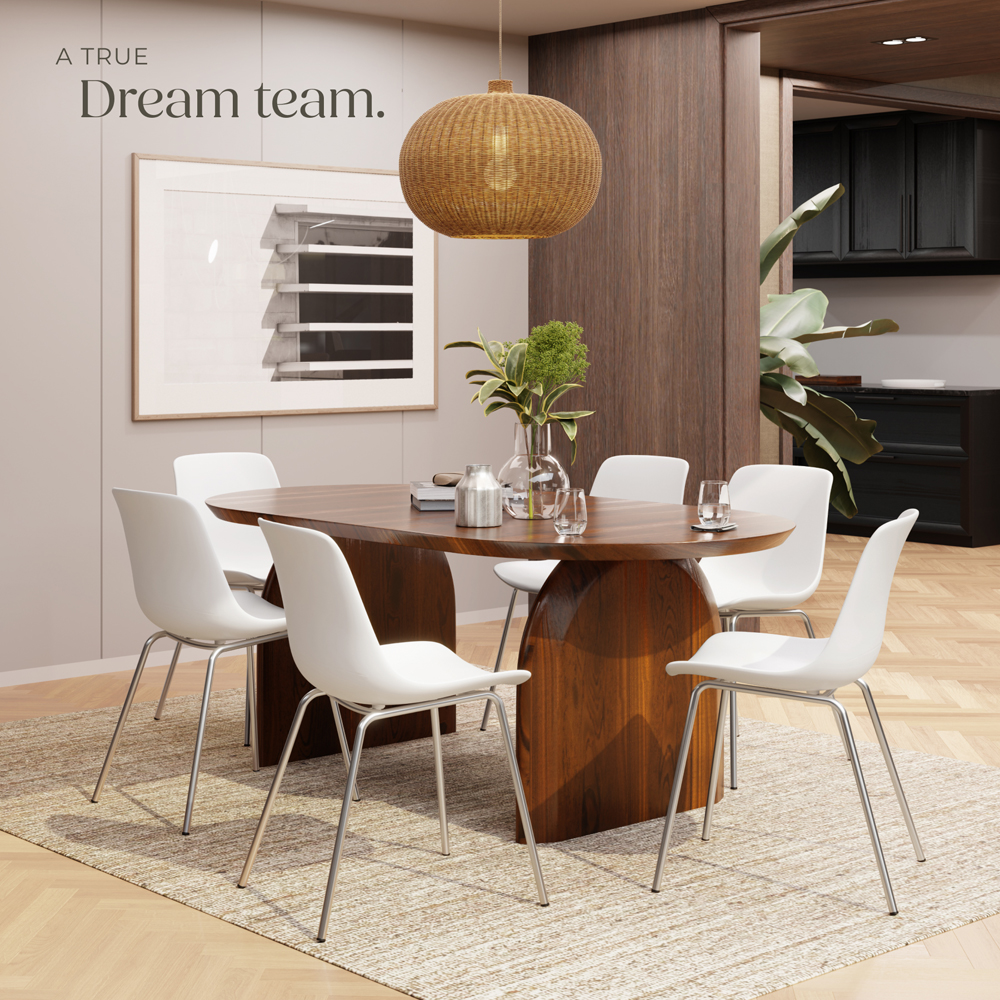 tectake Mave Set of 6 White and Chrome Dining Chair Image 3