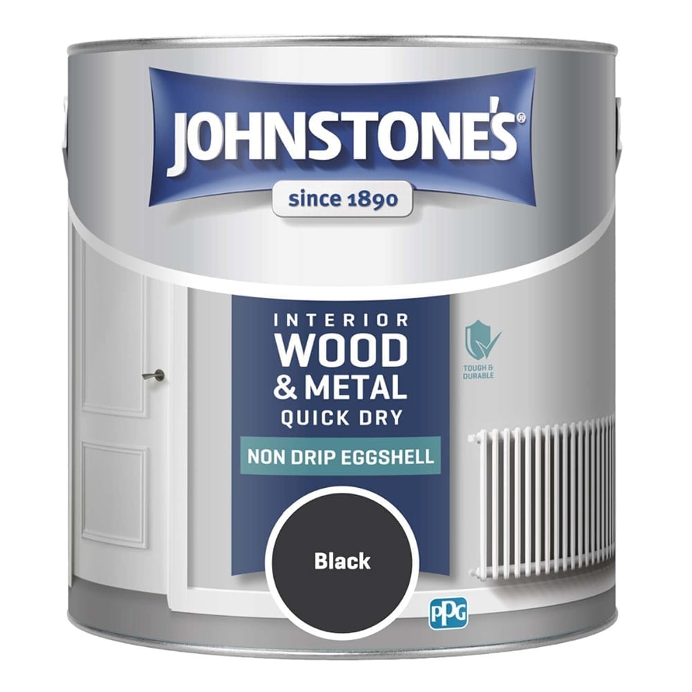 Johnstone's Interior Wood and Metal Quick Dry Eggshell Paint - Black / 2.5l Image 2