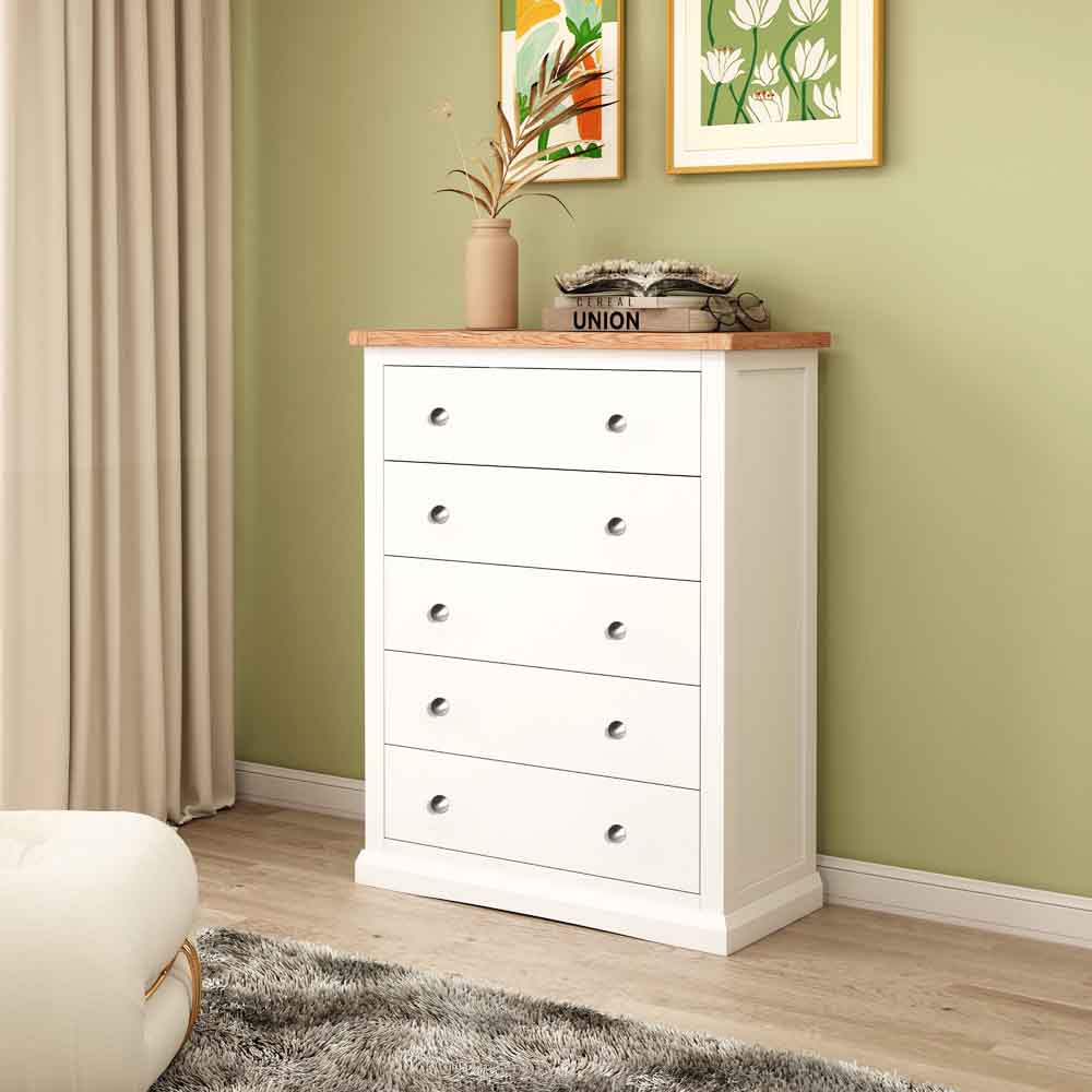 Cabinet Bits Castelli 5 Drawer White Chrome Knob Chest of Drawers Image 8