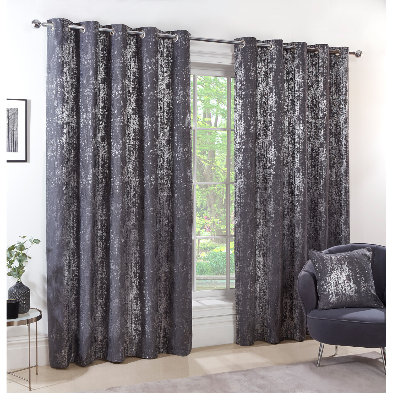 Divante Agadir Charcoal Jacquard Eyelet Curtain 168 x 229cm Image 2