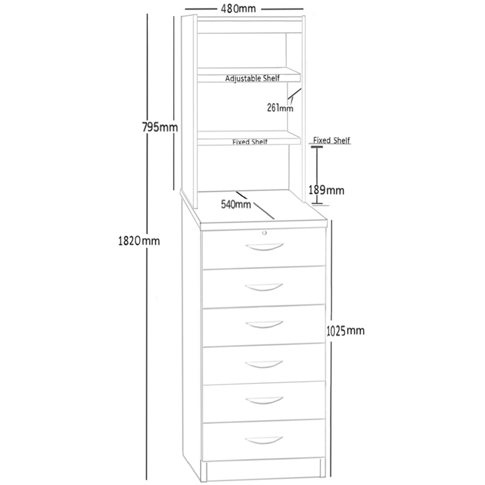 R White Cabinets 6 Drawer 3 Shelf Black Chest of Drawers with Hutch Image 5