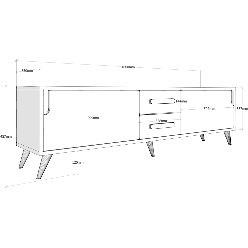 Decorotika Tex 2 Drawers 2 Door White and Anthracite Wide TV Unit Image 5