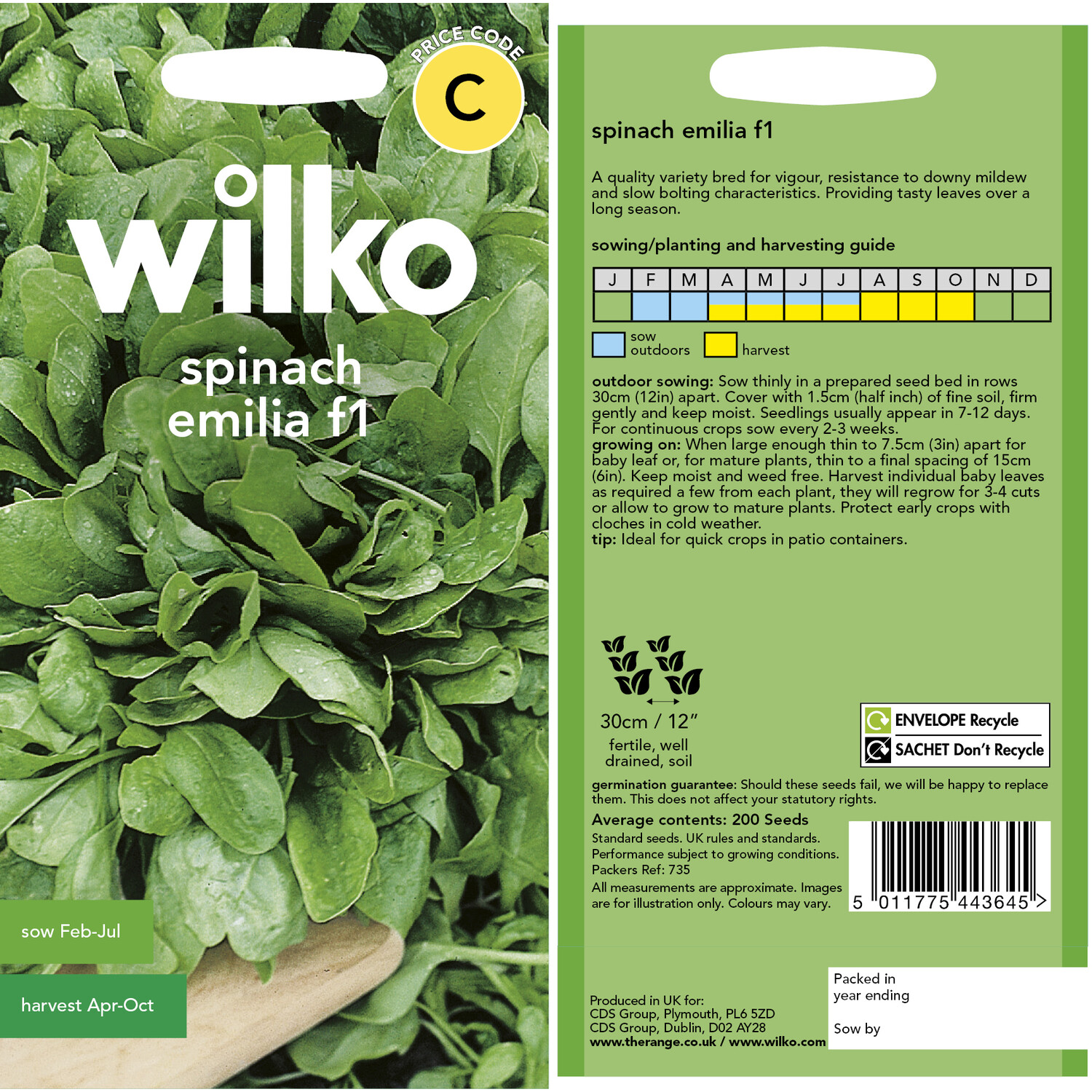 Wilko Spinach Emilia F1 Seeds Image 3