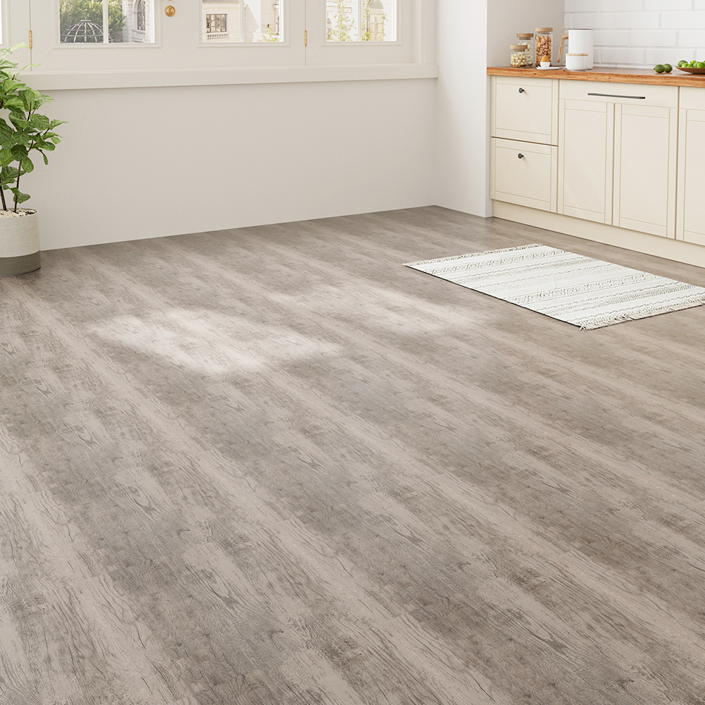 Living and Home Paulownia Wood Colour Grey Wood Grain Self Adhesive PVC Flooring Image 2