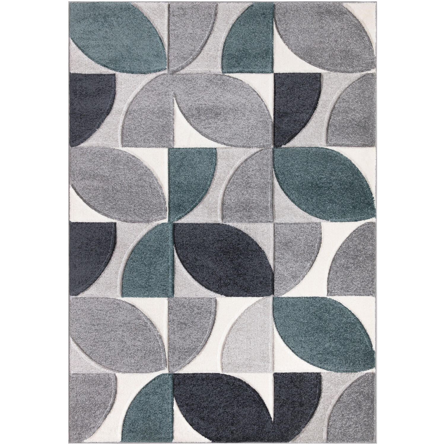Modern Geo Pattern Rug Grey and Teal Image 1