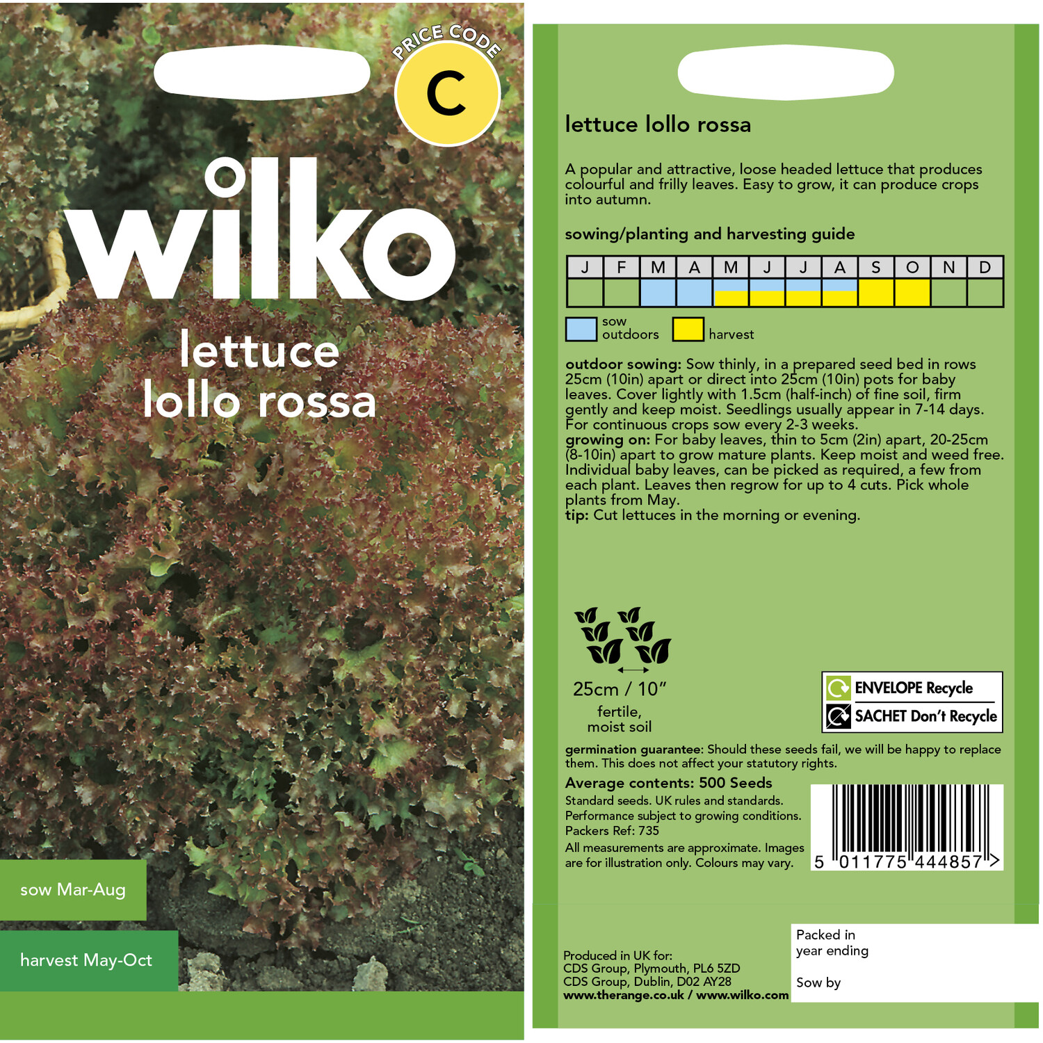 Wilko Lettuce Lolla Rossa Seeds and Green Image 3