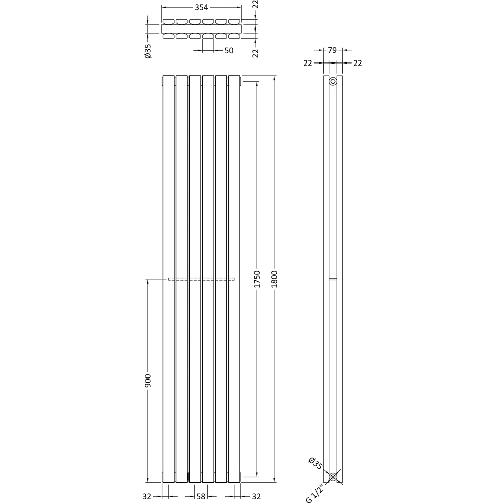 nuie Sloane Anthracite Double Panel Designer Radiator 1800 x 354mm Image 3