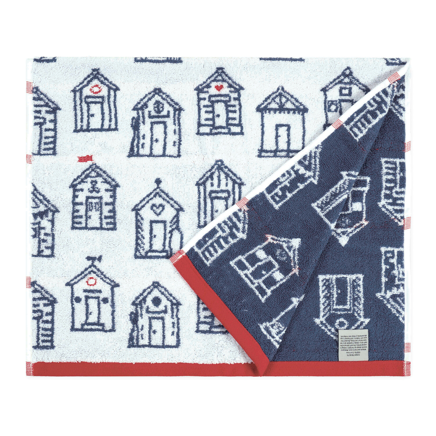 Beach Hut Mono Hand Towel - White and Black Image 2