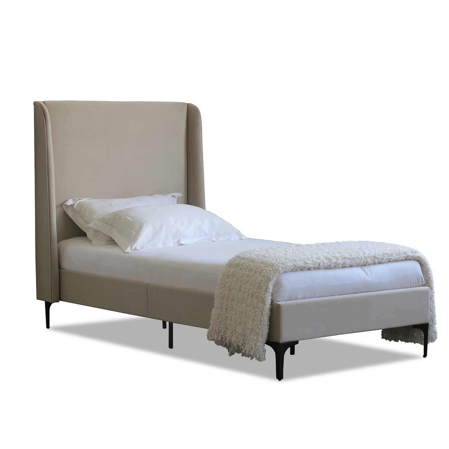 Lauren Single Cream Wooden Fabric Bed Image 6