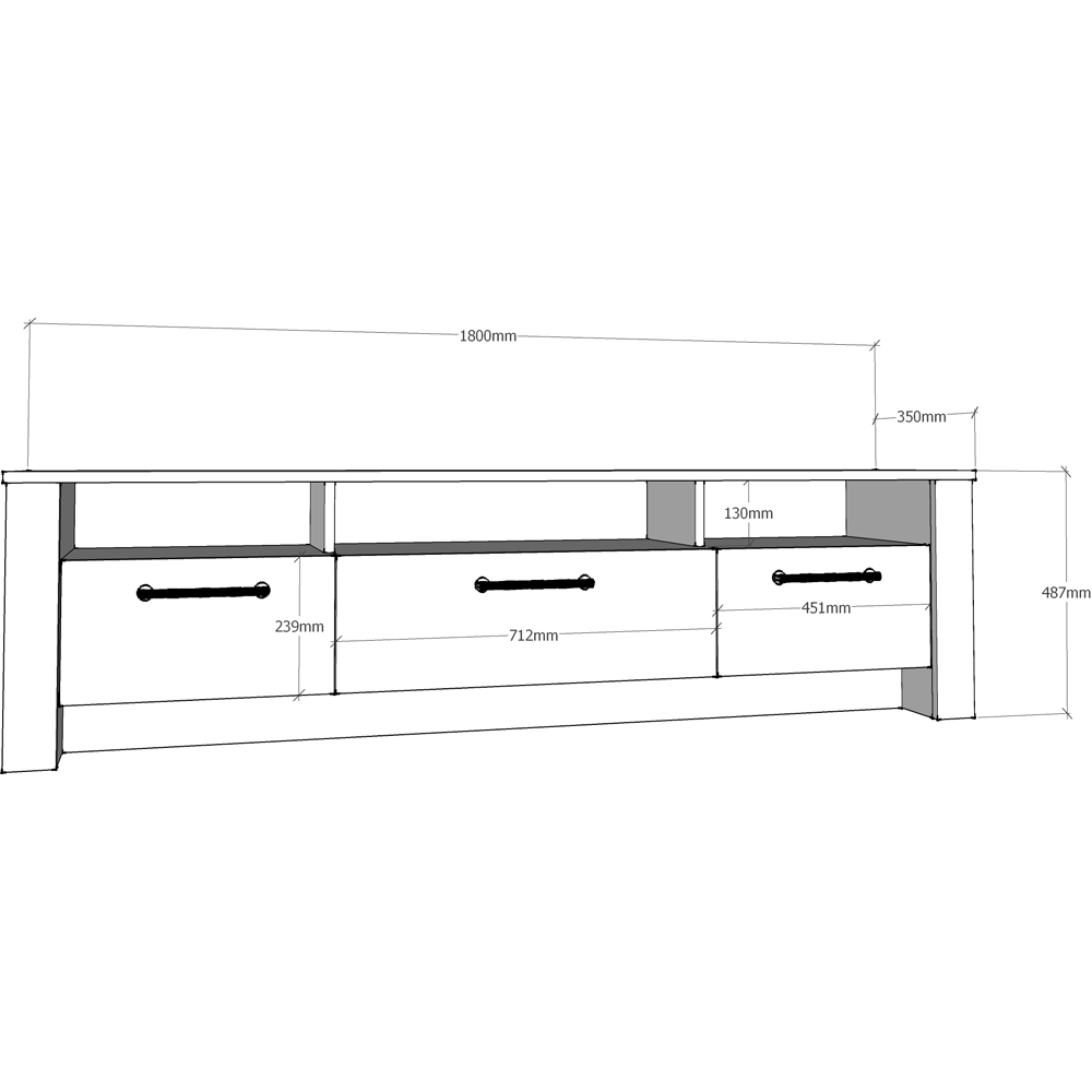 Decorotika Manhattan 3 Door 3 Shelf Sapphire Oak and Dark Grey TV Unit Image 8