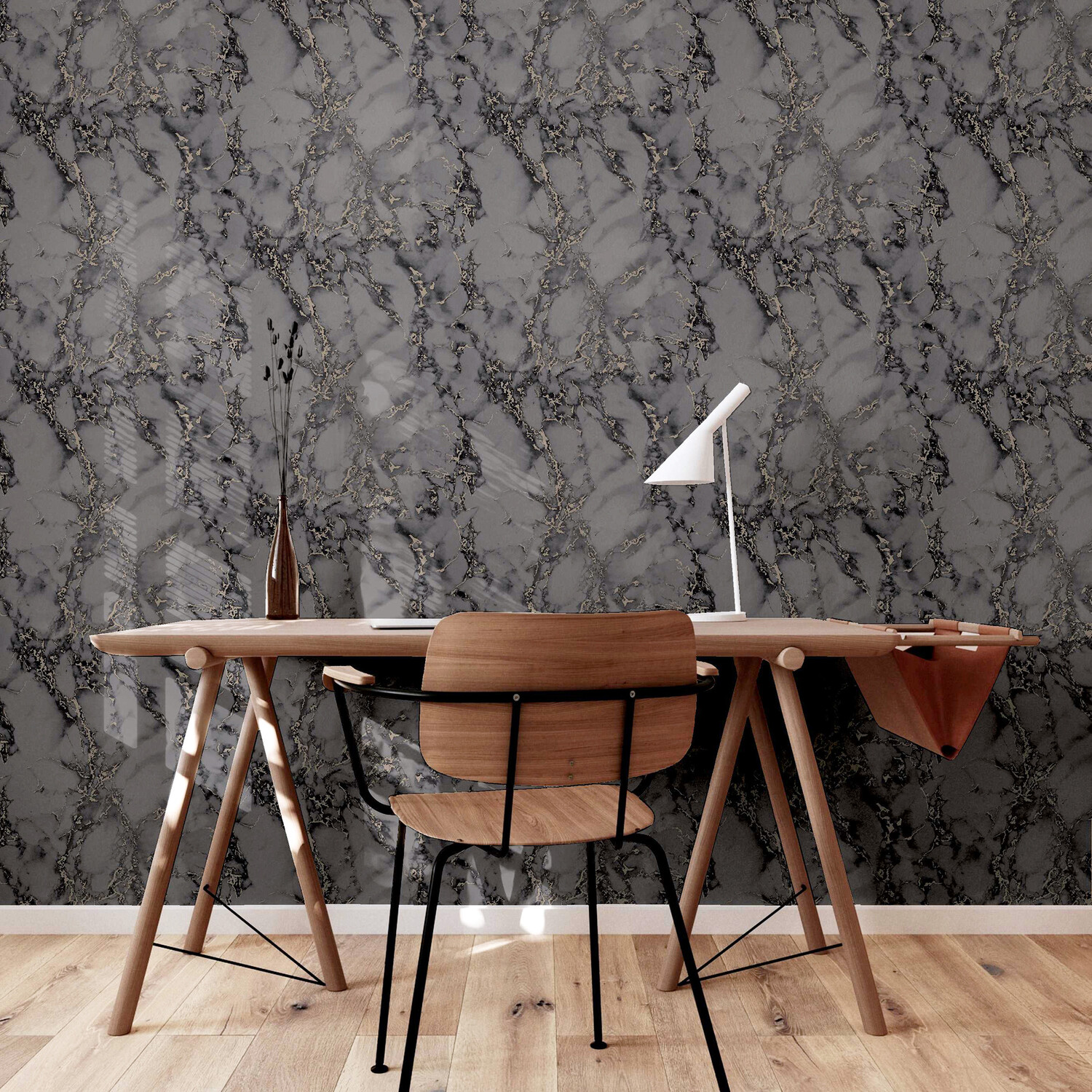 Carrara Marble Effect Wallpaper - Charcoal Image 6