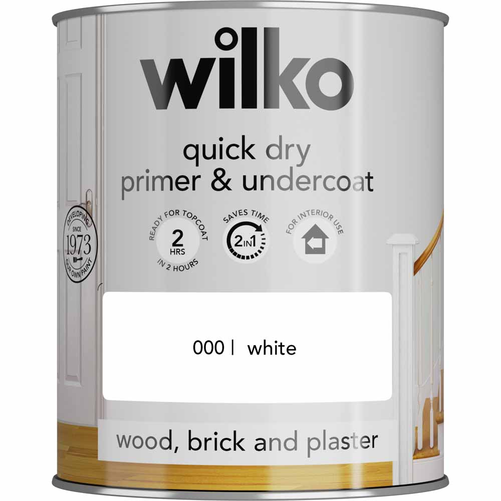 Wilko Quick Dry Wood Brick & Plaster White Primer & Undercoat 750ml Image 2