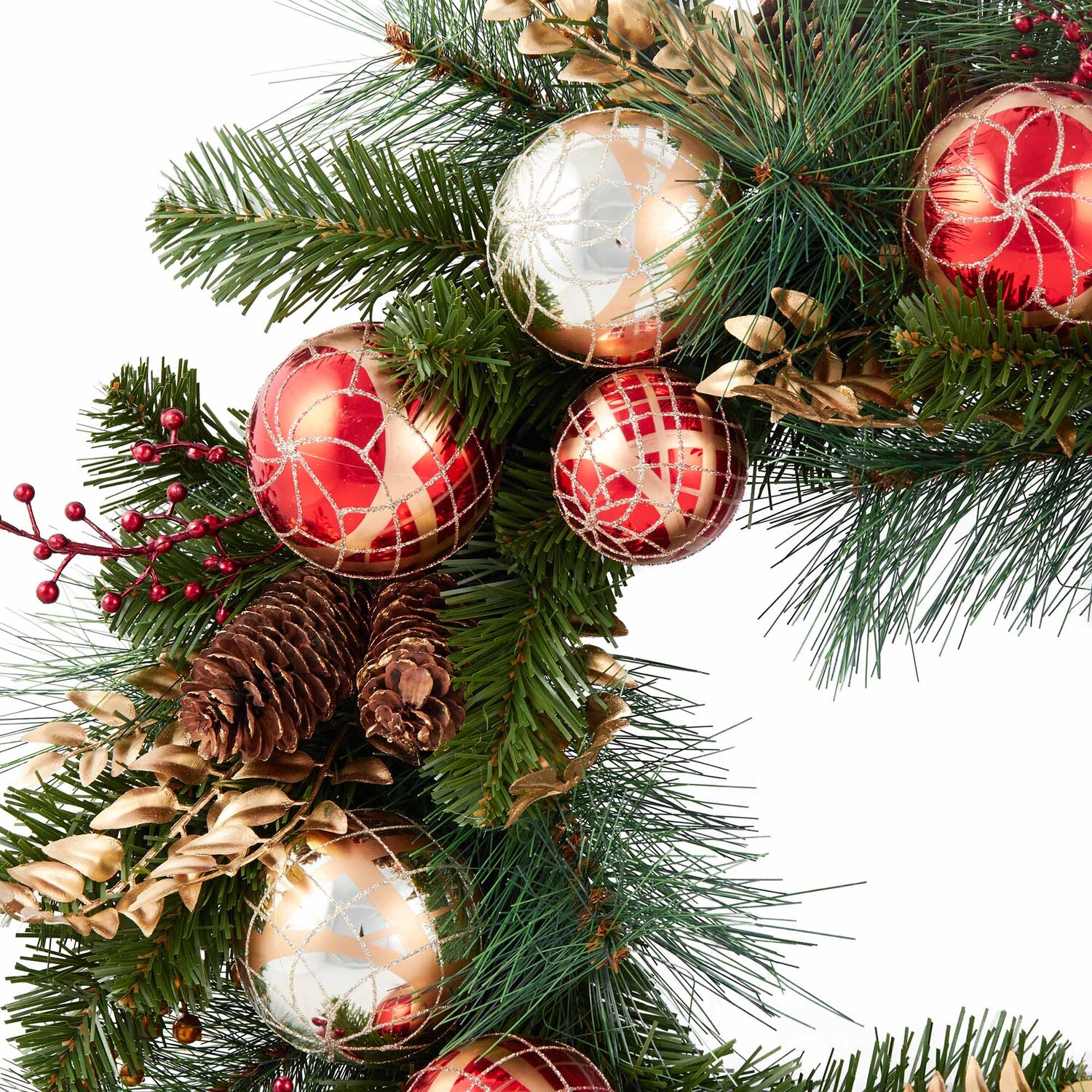 Traditonal Red and Gold Bauble Wreath Image 2