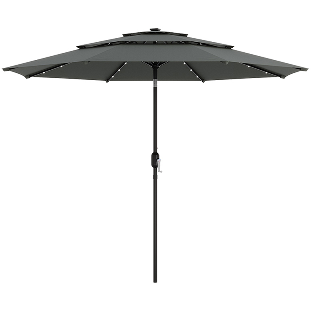 Living and Home 3 Tier Dark Grey Solar LED Crank and Tilt Parasol 3m Image 1