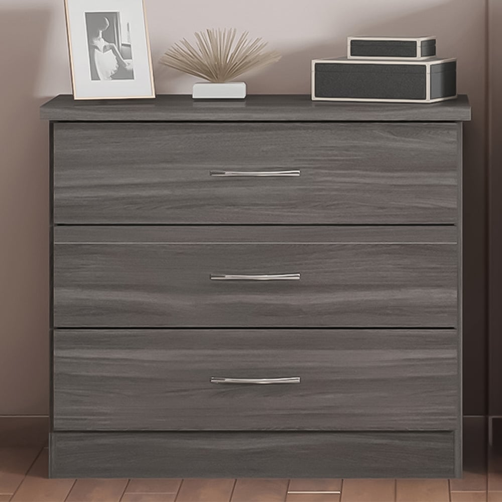 Seconique Nevada 3 Drawer Black Wood Grain Chest of Drawers Image 6