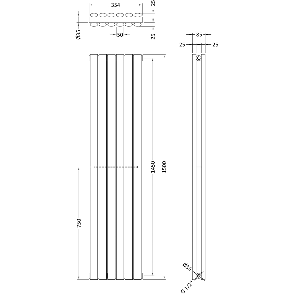 nuie Revive Anthracite Double Panel Designer Radiator 1500 x 354mm Image 3
