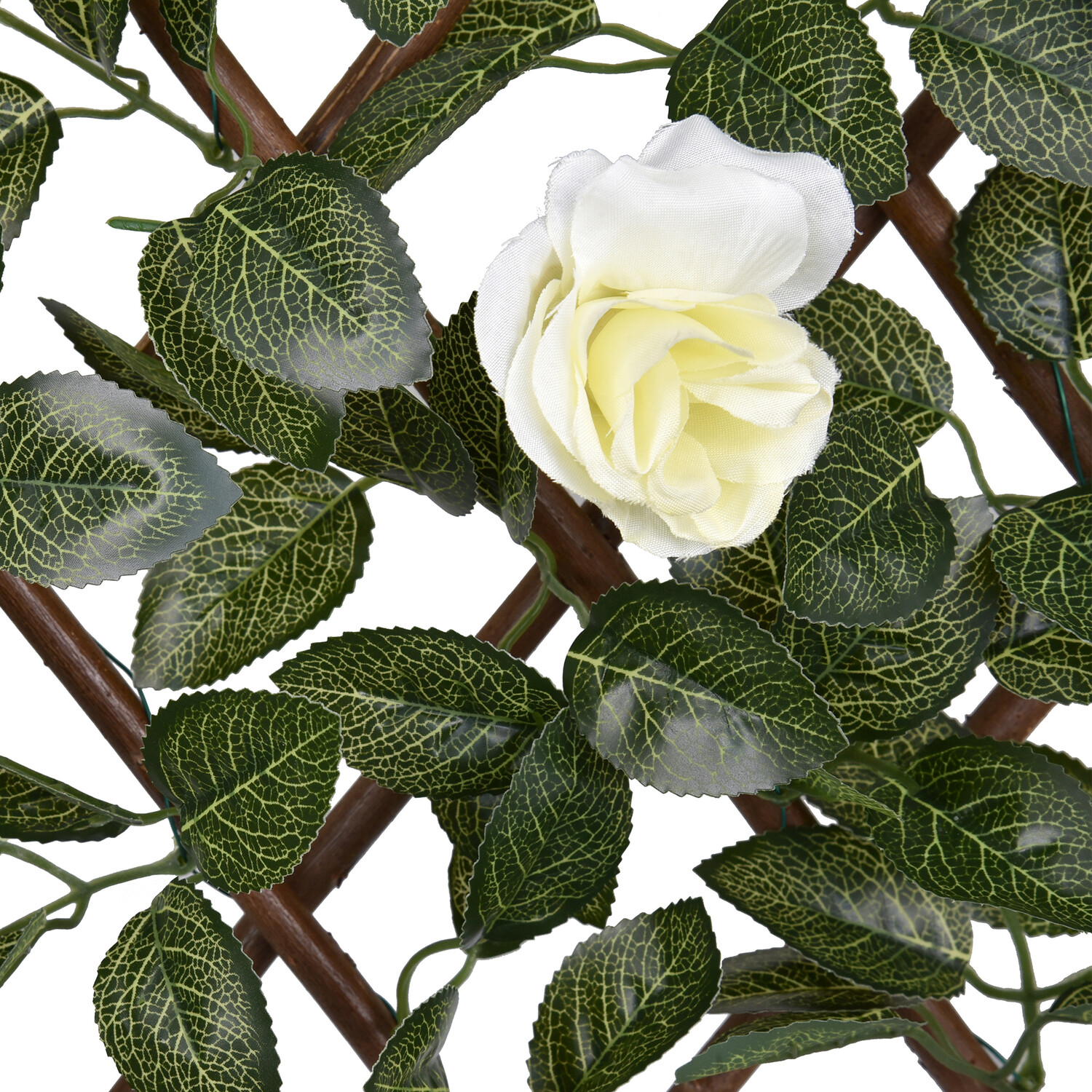 Expandable White Rose Leaf Trellis White and Green Image 2